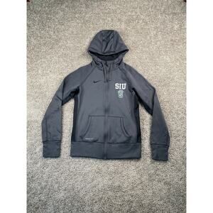 Nike Sweater Womens Small Gray Black Swoosh Full Zip Hoodie Thermafit Ladies